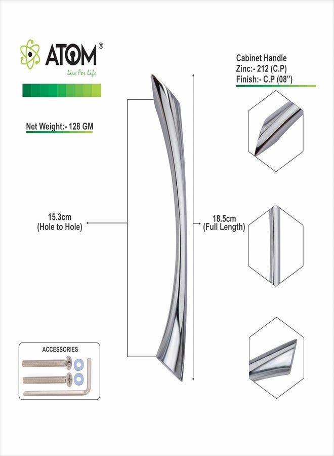 Atom 7.2 inches Zinc Cabinet Pull Handle | Chrome Plated Finish | Office Wardrobe Furniture Kitchen Drawer Push Bar, 212, Pack of 2 - Image 5